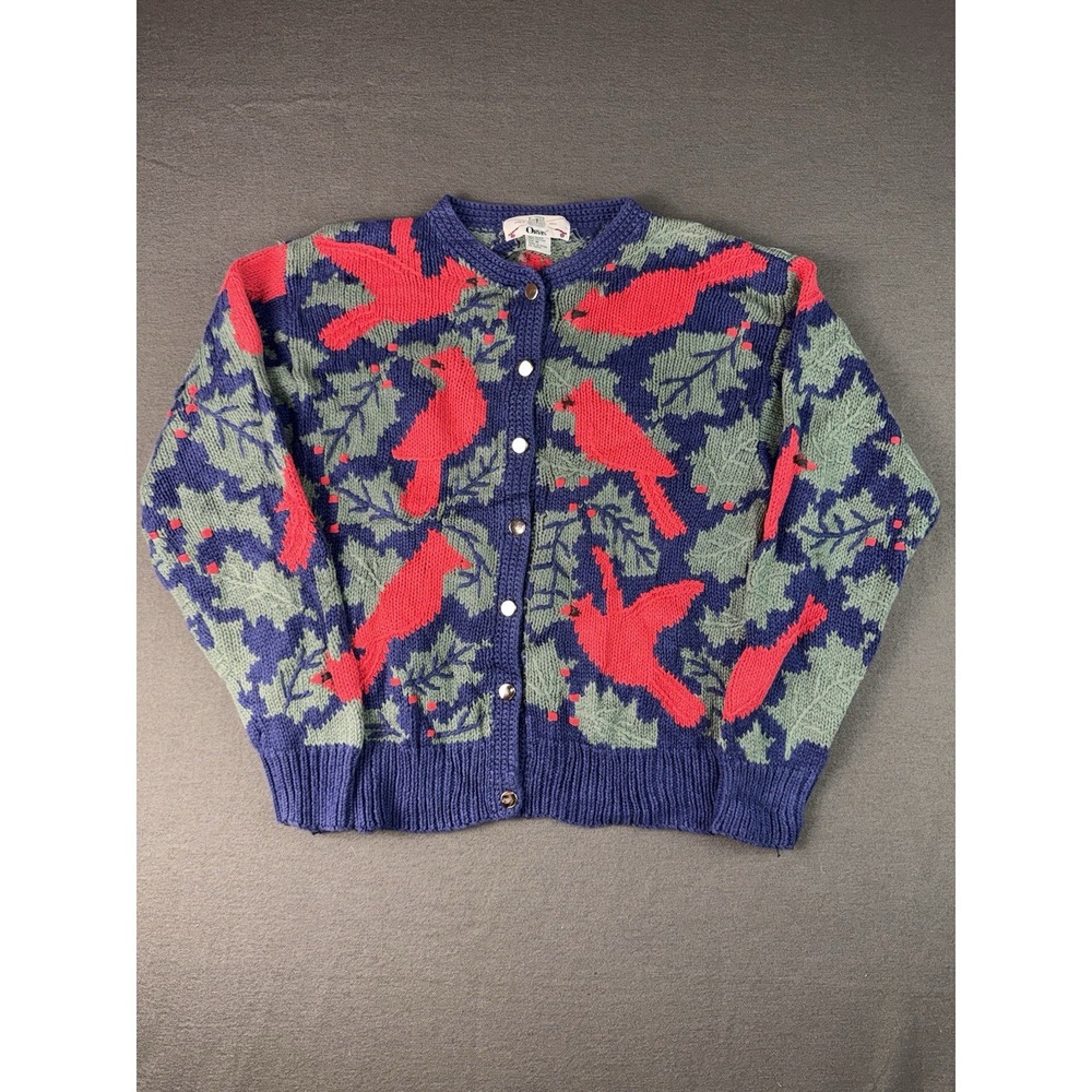 Vintage Orvis Christmas Cardinal Knit Cardigan Gold Buttons Women’s Medium